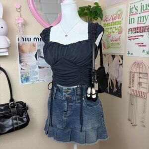 black bonnie ruched cupro bdg crop top